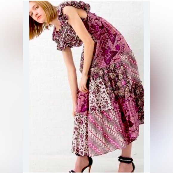 ULLA JOHNSON Zoya Ruffle Tiered‎ Floral Maxi Dress in Fuchsia Size 4 - Picture 1 of 17